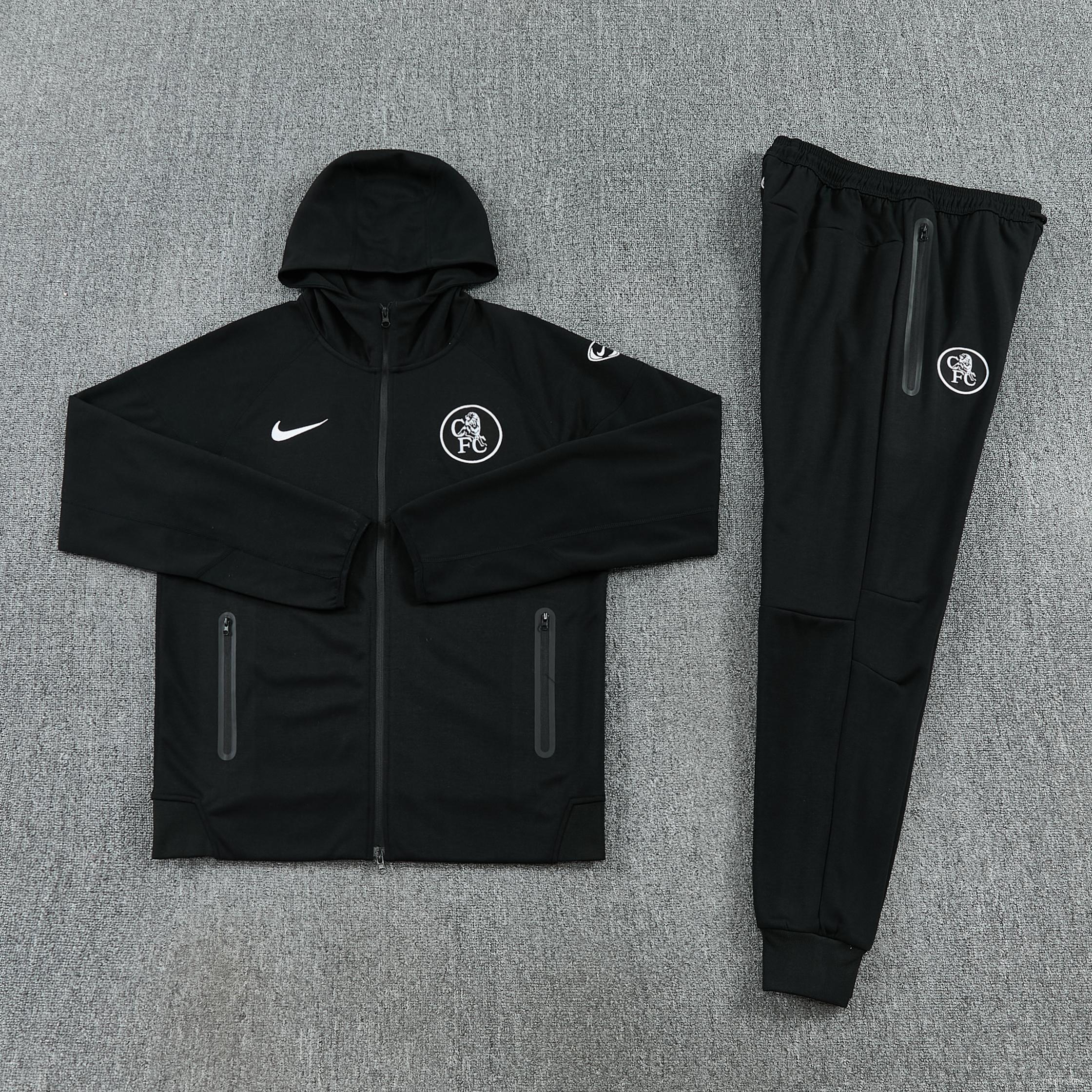 2025/26 Chelsea Black Tracksuit with hoodie
